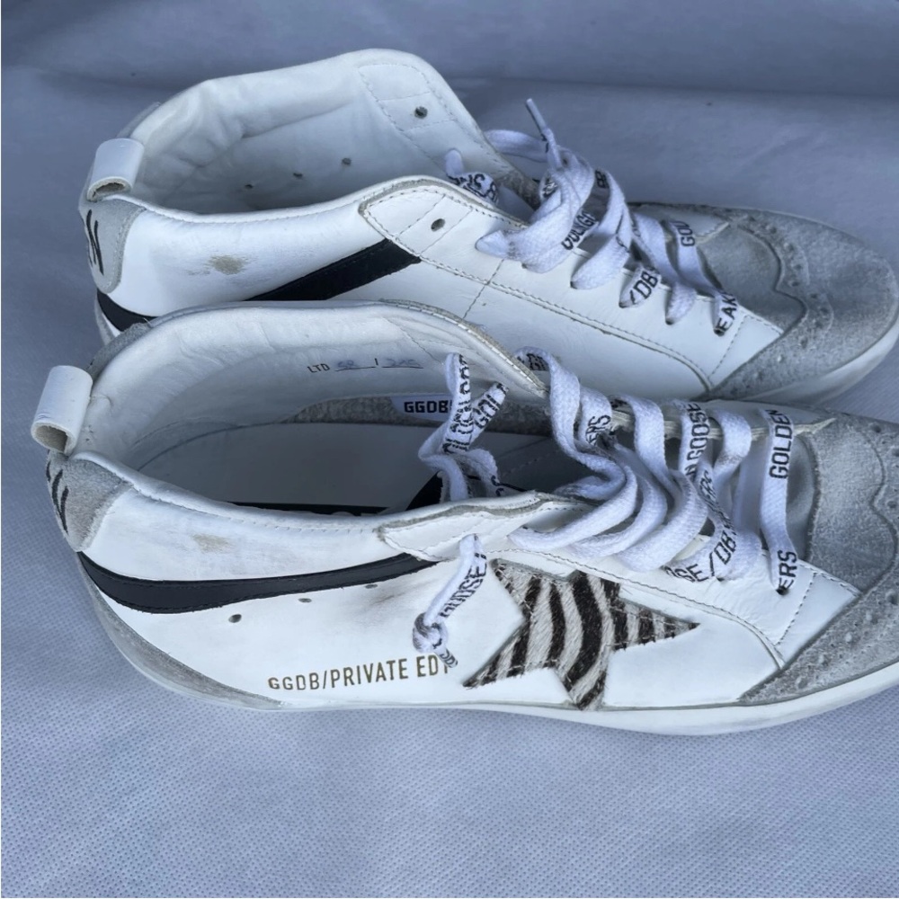 Golden Goose Mid Star Leather Zebra Sneakers Women Size EU 38 US 8 White Black